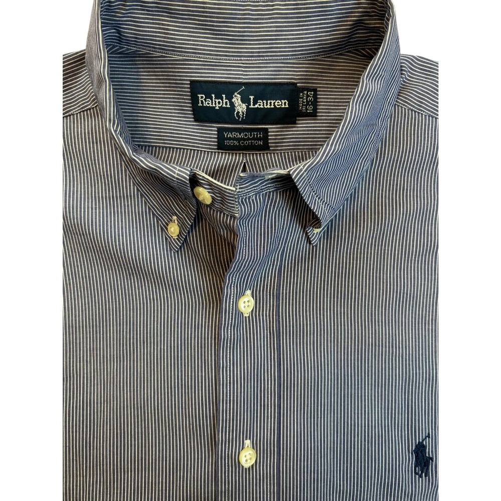 Ralph Lauren Yarmouth Button Down Shirt Men's Blue White Stripe 16-34 Cotton‎